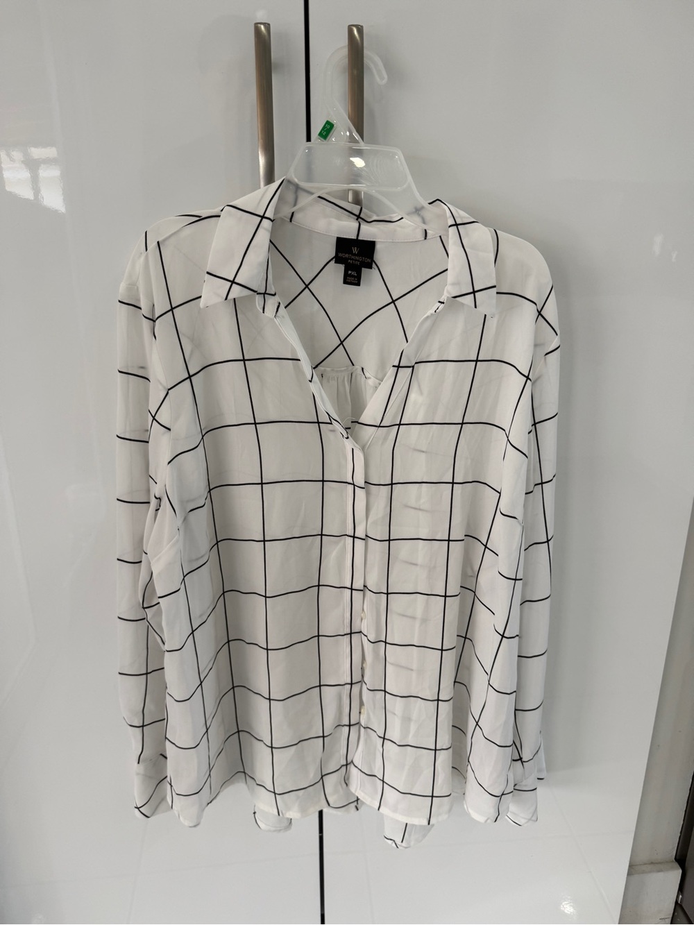Worthington White Blouse with Black Grid Detail